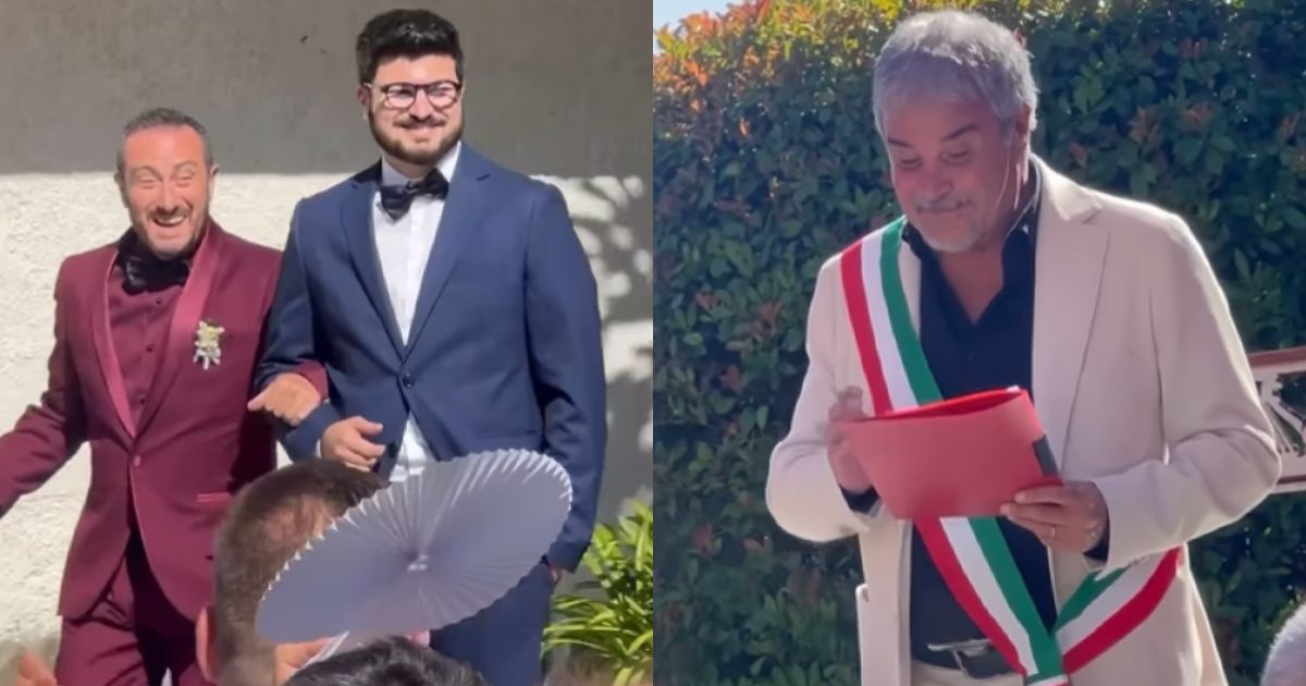 Pino Insegno matrimonio Claudio con Stefano Minotti durante la cerimonia civile